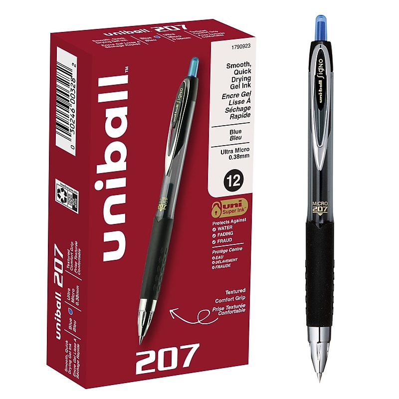 uniball 207 Retractable Gel Pens, Ultra Micro Point, 0.38mm, Blue Ink, 12/Pack (1790923) image 1