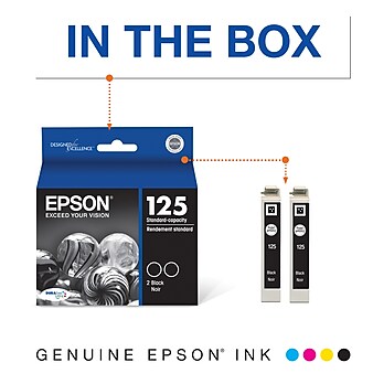 Epson T125 Black Standard Yield Ink Cartridge, 2/Pack