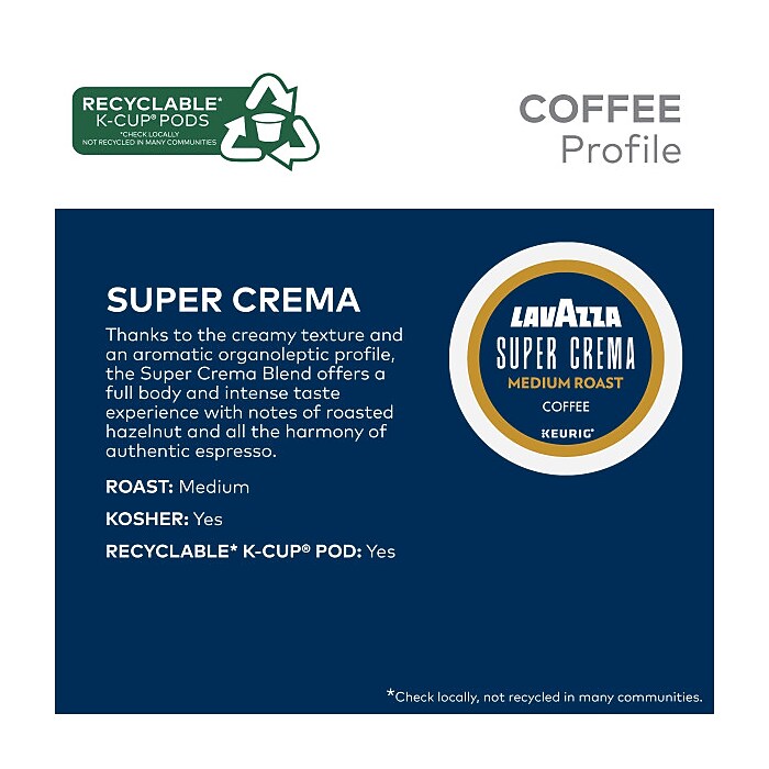 Lavazza Super Crema Coffee Keurig K-Cup Pods, Medium Roast , 88