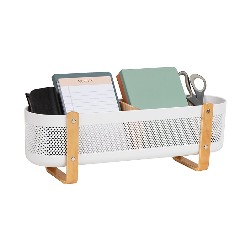 Mind Reader 2-Compartment Plastic Desk Organizer, White (DEBASK-WHT) image 1