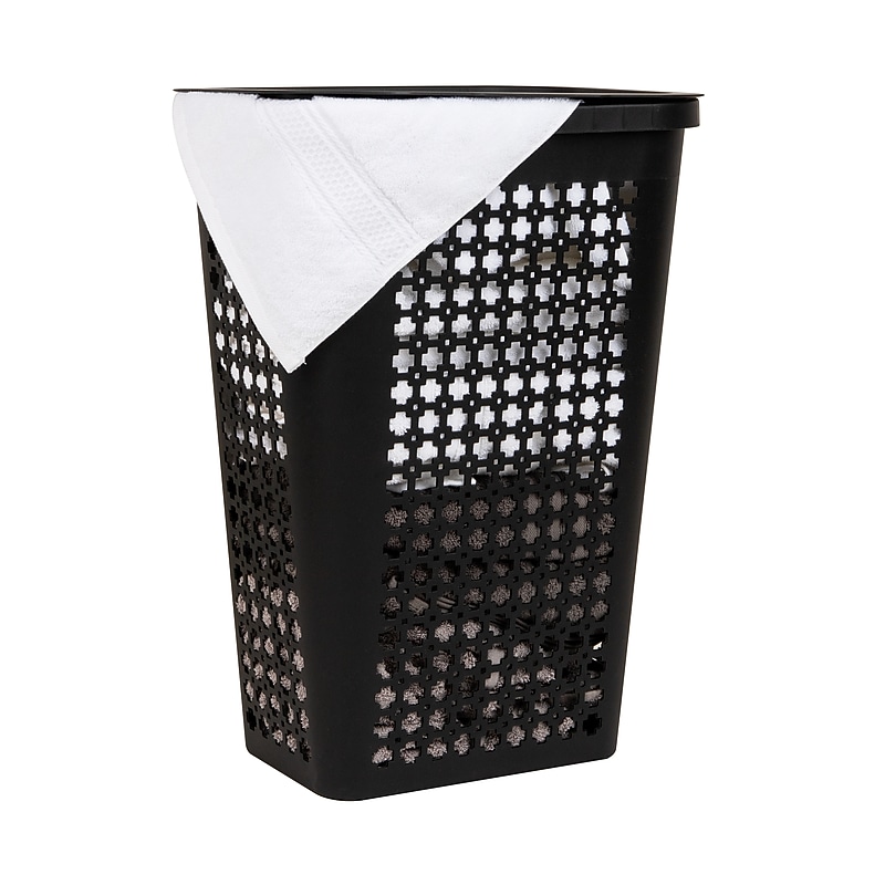 Mind Reader Slim Tapered Hamper with Lid, Plastic, Black (SWHAMP50-BLK) image 1
