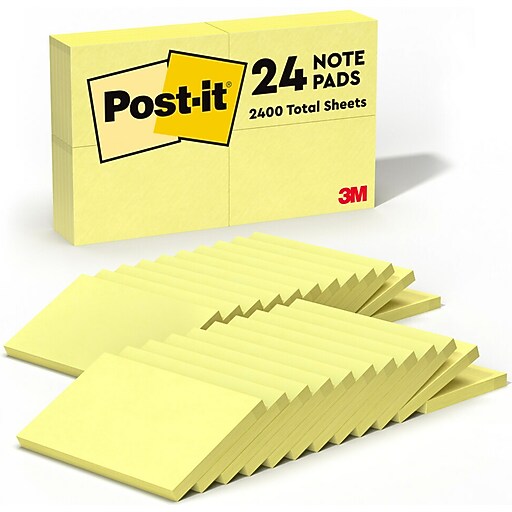 Postit Notes, 3" x 5", Canary Collection, 90 Sheet/Pad, 24 Pads/Pack