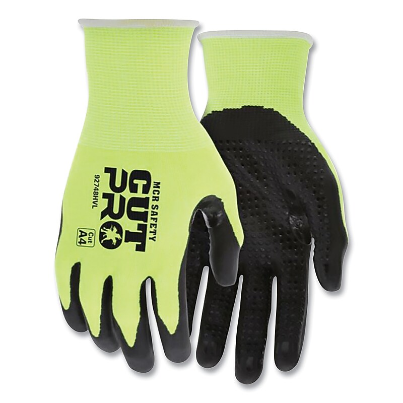 MCR Safety CutPro Hi-Vis Nitrile Cut Resistant HyperMax HPPE Gloves, Large, 18 Gauge, A4 Cut Level, Green/Black (92748HVL) image 1