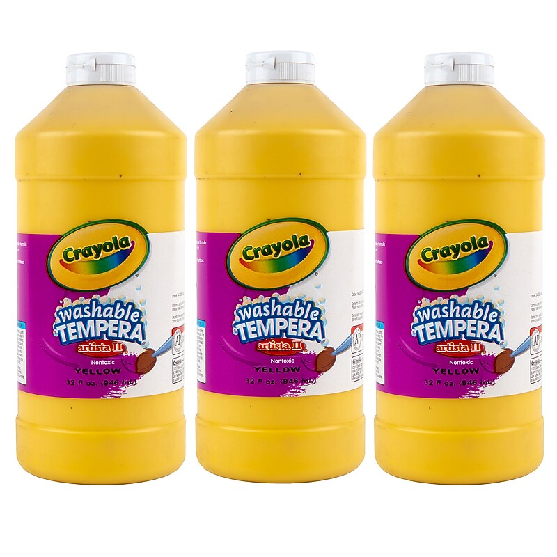 Crayola Artista II Washable Tempera Paint, Yellow, 32 oz., 3/Bundle (BIN543132034-3) image 1