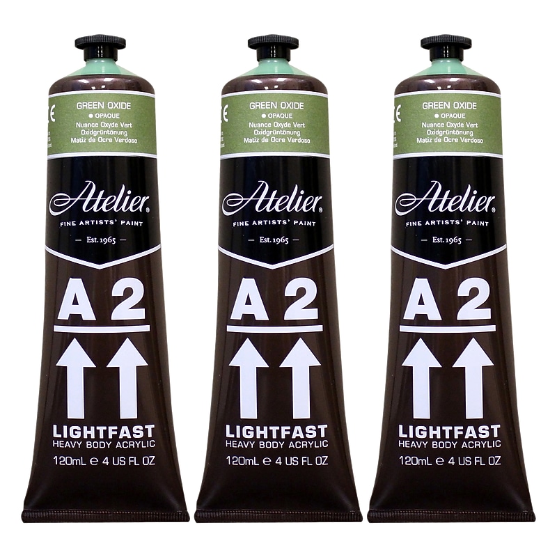 Chroma Atelier A2 Lightfast Acrylic Paint Tube, Green Oxide Hue, 4 oz., 3/Bundle (CRM782-3) image 1