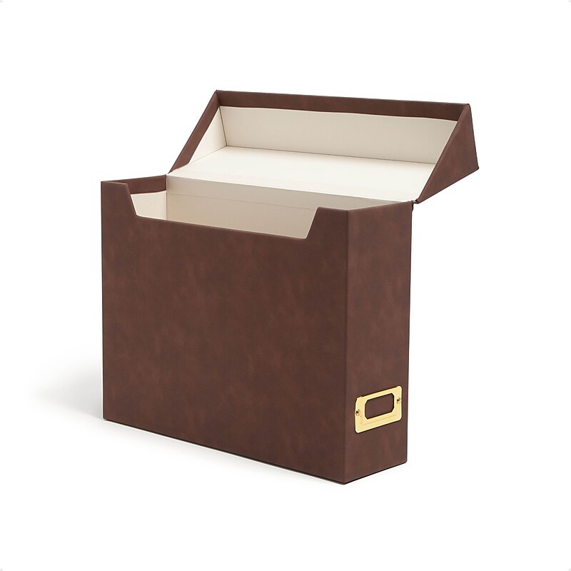Smead 40% Recycled Vegan Leather File Box Attached Flip Top, 10" x 13", Saddle (70234) image 1