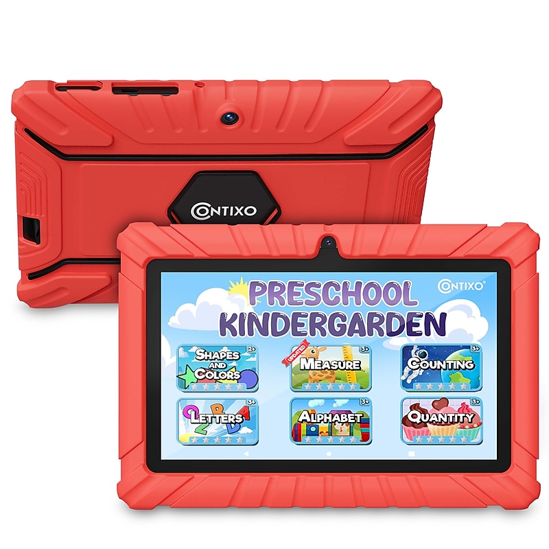 V8 7” Tablet, Quadcore, Wi-Fi, 32GB, Android 13 Bundled with Educational Apps & Durable Kid-Proof Case, Red image 1