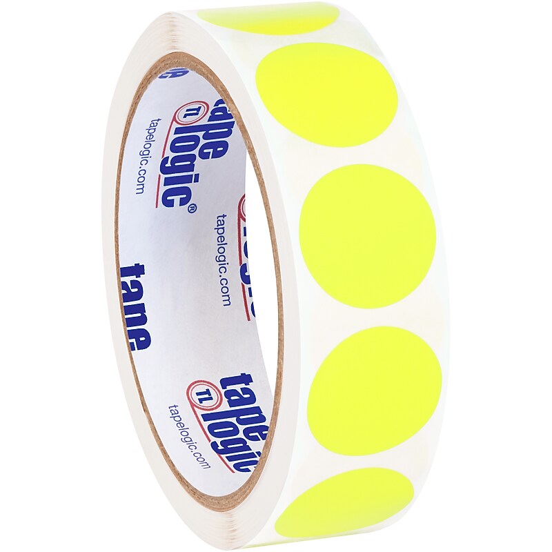 Tape Logic Removable Labels, 1" Circle, Fluorescent Yellow, 500 /Roll (DL1389FY) image 1
