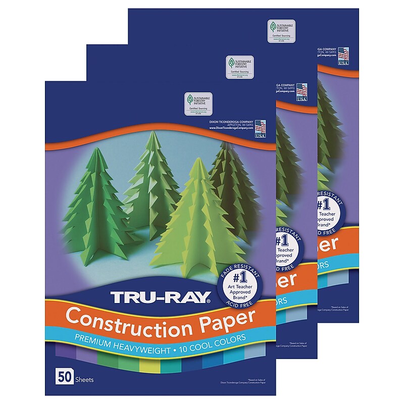 Tru-Ray 12" x 18" Construction Paper, Cool Assorted, 50 Sheets/Pack, 3 Packs/Bundle (PAC102943-3) image 1