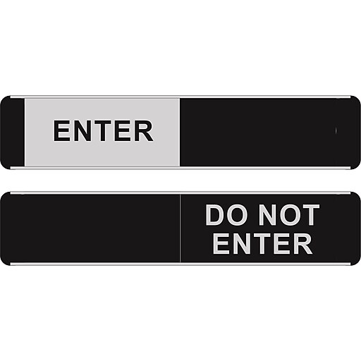 Seco Adhesive Enter/Do Not Enter Sliding Sign, 10" x 2", Black/Gray ...