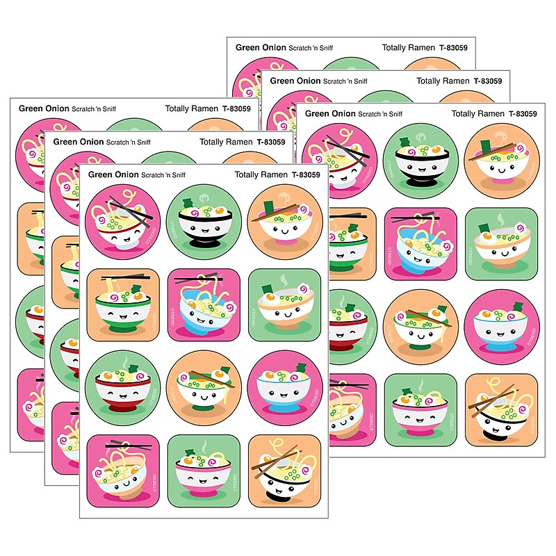 Trend Enterprises Totally Ramen Green Onion Scent Scratch 'n Sniff Stinky Stickers, Multicolored, 48/Pack, 6/Packs/Bundle image 1