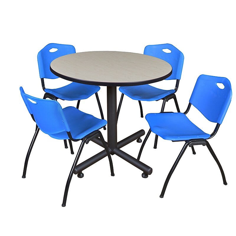 Regency 42-inch Round Laminate Maple Table with 4 M Stacker Chairs, Blue (TKB42RNDPL47BE) image 1