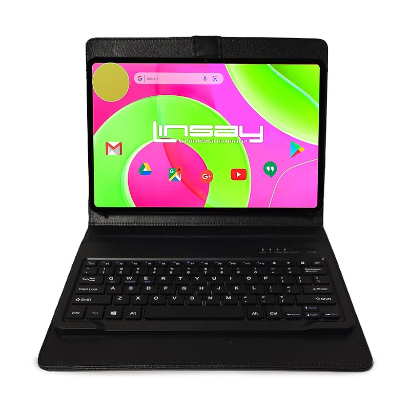 LINSAY 12" Octa Core Tablet, 8GB RAM, 256GB Storage, Android 14, Bundled with Black Style Keyboard with App Pack image 1