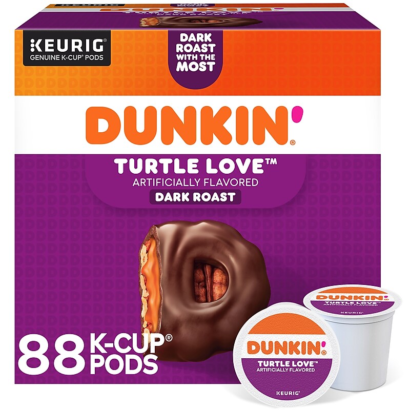 Dunkin' Turtle Love Coffee, Keurig K-Cup Pod, Dark Roast, 22/Box, 4 Boxes/Carton (5000367615CT) image 1