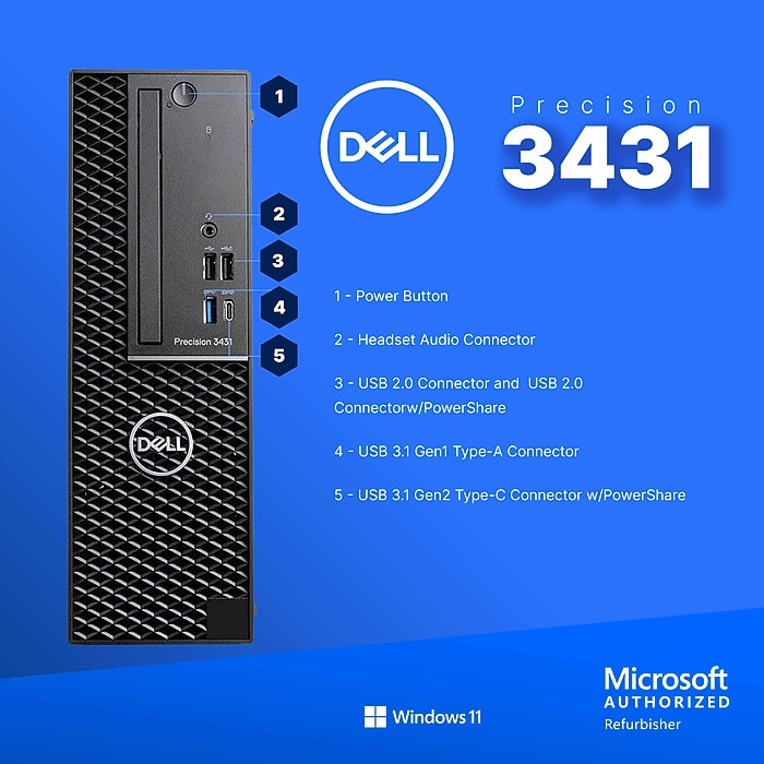 Dell Precision 3431 Refurbished Desktop Computer with two 24