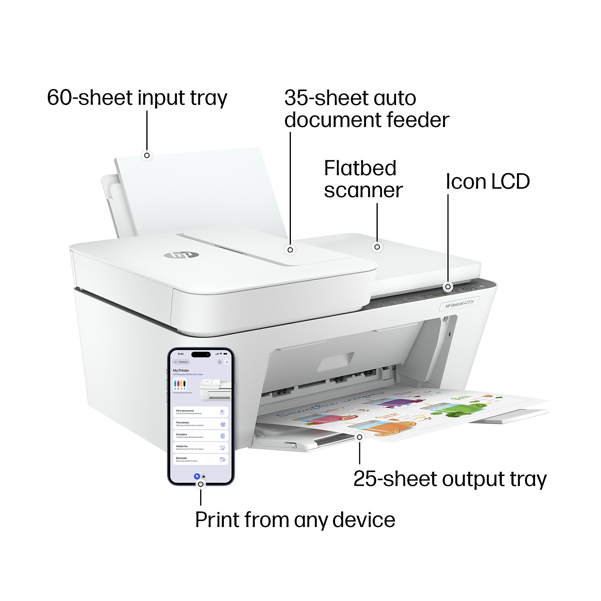 HP DeskJet 4255e Wireless Color All-in-One Printer, Scan, Copy, 3 Months Free Instant Ink, AI Enabled (588S6A) Sansujyuku sansujyuku.com