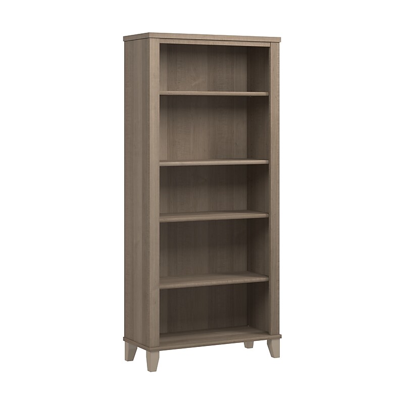 Bush Furniture Somerset 65.2"H 5-Shelf Bookcase with Adjustable Shelves, Ash Gray Laminated Wood (WC81665) image 1