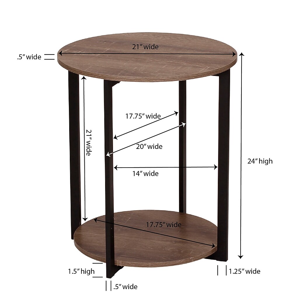 Dimensions diagram of round end table with labels