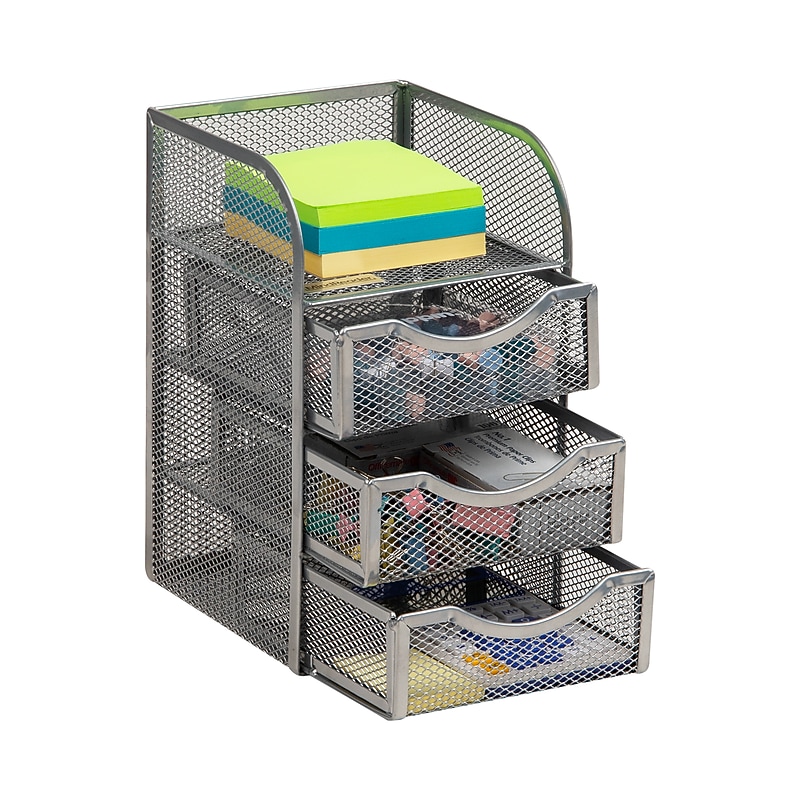 Mind Reader 4-Compartment Metal Desk Organizer, Silver (MESHMINI-SIL) image 1