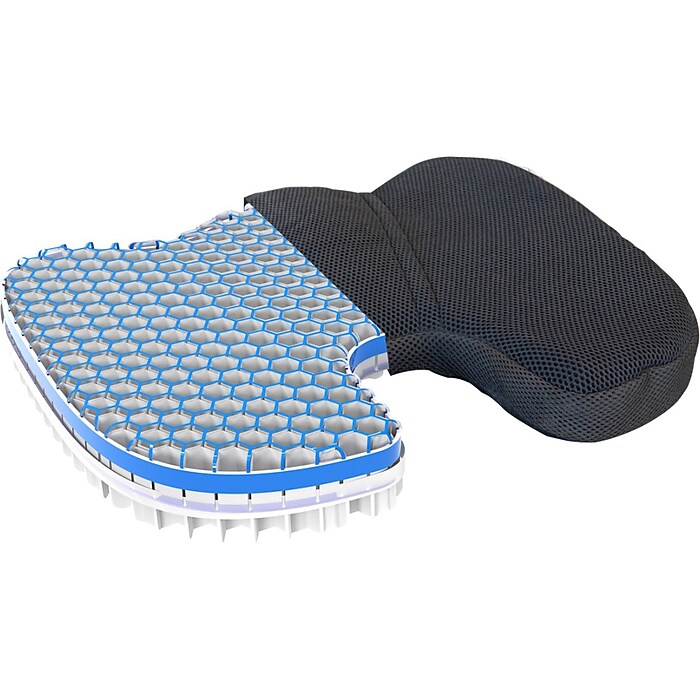 Luxor TPE Gel/Polyester Ergonomic Chair Cushion, Black/Sky Blue