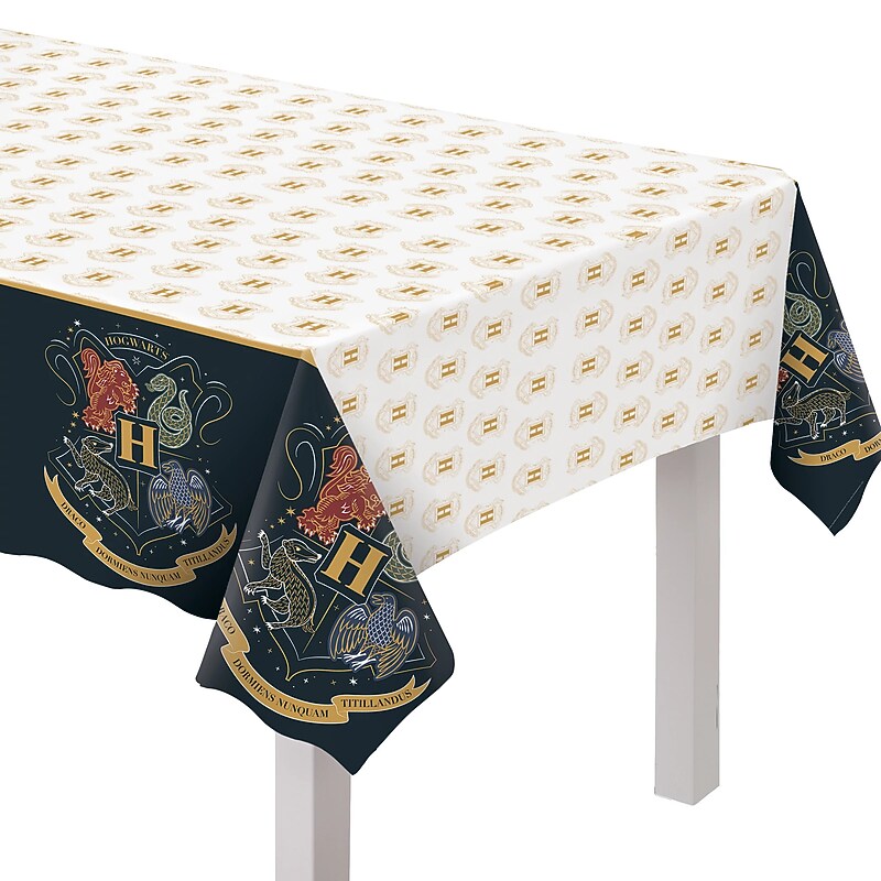 Party City Harry Potter Hogwarts United 96" x 54" Plastic Table Cover, Multicolored (AM572858) image 1