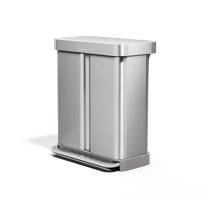 simplehuman Stainless Steel Dual Compartment Trash & Recycling Step Can, 15 Gallon (CW2116) image 1