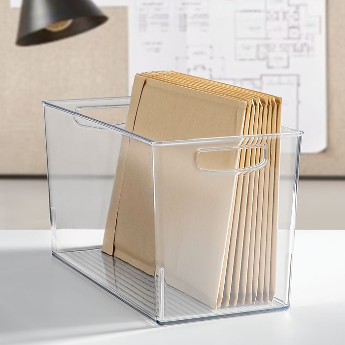 iDesign Large Plastic Storage Bin with Handles, Clear (9237) | Staples