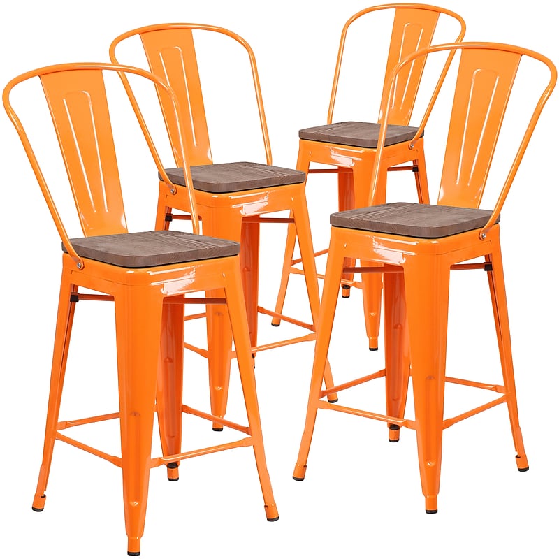 Flash Furniture Lily Contemporary Metal Vertical Back Counter Height Stool, Orange, 4-Pieces/Pack (4CH3132024GBORW) image 1