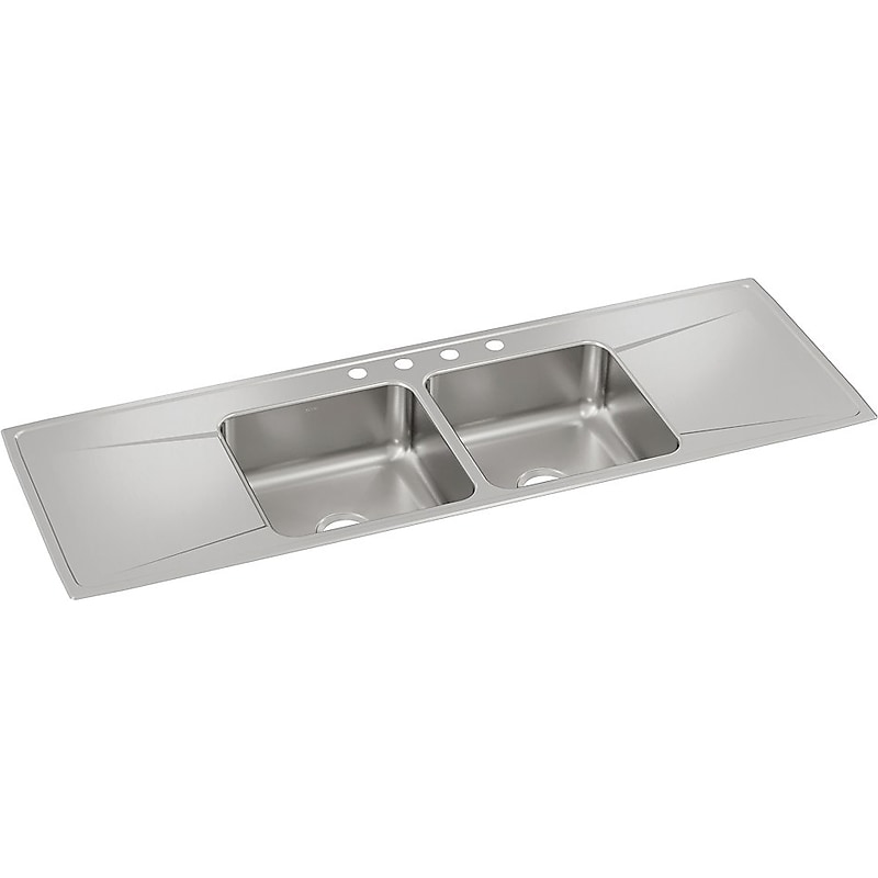 Elkay Lustertone Classic 4-Hole Double-Bowl Drop-in Sink with Drainboard, 22" x 66" x 7.63", Stainless Steel, Lustrous Satin image 1