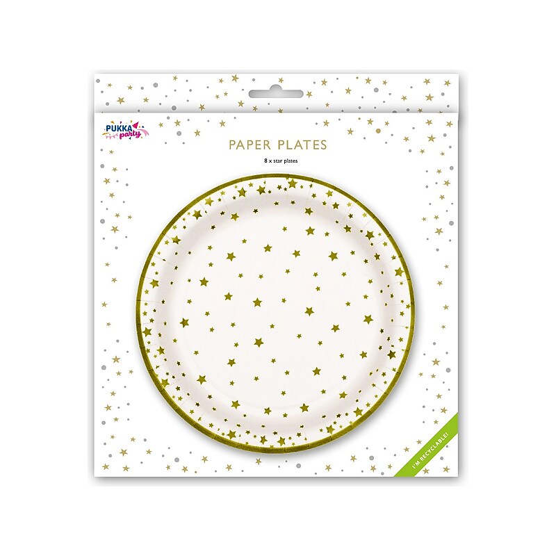 Pukka Party Stars Christmas Paper Plates, Gold, 8/Pack (PTY559) image 1
