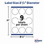 Avery Print-to-the-Edge Laser/Inkjet Round Labels, 2 1/2" Dia, White, 225 Labels/Pack (22562)~#|#~921EE50E-860D-428B-8649BC030343E572_sc7