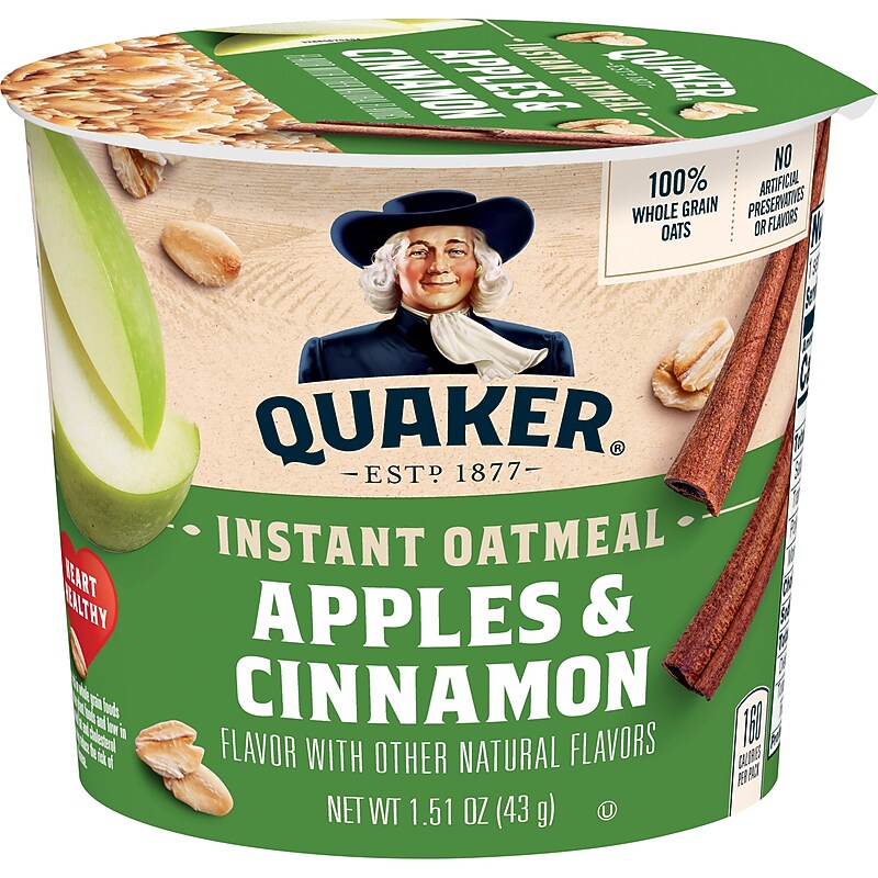 Quaker Express Cups Apples & Cinnamon Instant Oatmeal, 1.51 oz., 24 Cups/Carton (QUA31973) image 1