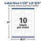 Avery Laser/Inkjet Rectangle Multipurpose Labels, 1.5" x 2.75", White, 30 Labels/Pack (94230)~#|#~922EAA1E-87C4-4E25-800DCEBB6F574987_sc7