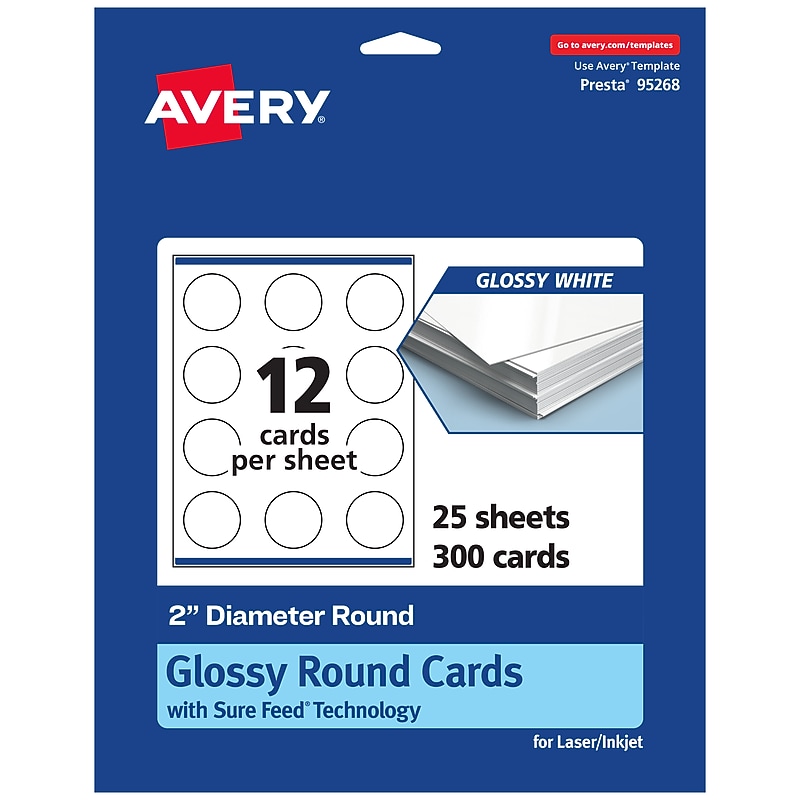 Avery Integrated Cards, 2" Dia., Glossy White, 300/Pack (95268) image 1