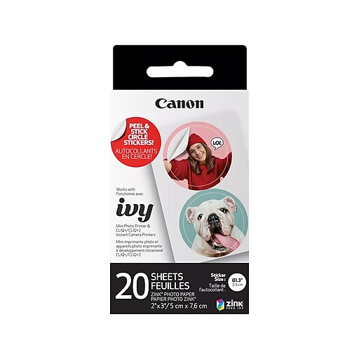 Canon ZINK Precut Circle Sticker Paper, 2" x 3", 10 Sheets/Pack, 2