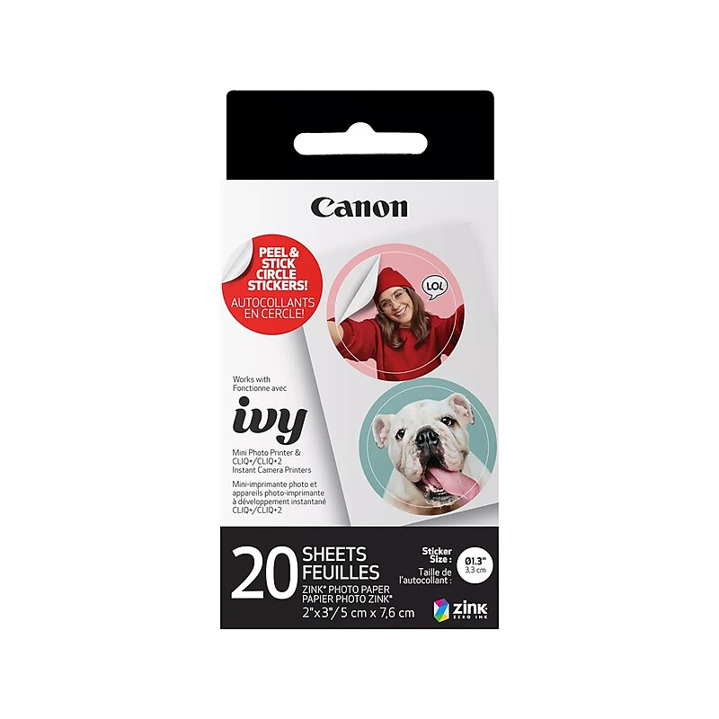 Canon ZINK Precut Circle Sticker Paper, 2" x 3", 10 Sheets/Pack, 2 Packs/Carton (4967C001) image 1