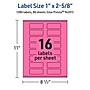 Avery Rectangle Laser/Inkjet Multipurpose Labels, 1" x 2-5/8", Bright Pink (1280/Box)~#|#~923BAD7B-59FD-4CD4-891DFDB39D38B5F3_sc7