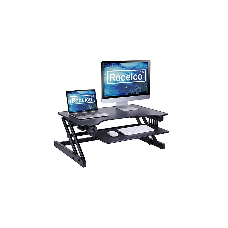Rocelco 32"W Manual Adjustable Standing Desk Converter, Black (R ADRB) image 1