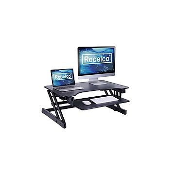 Rocelco 32" Height Adjustable Standing Desk Converter, Sit Stand Up Retractable Keyboard Riser, Black (R ADRB)