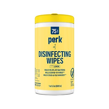 Perk™ Disinfecting Wipes, Lemon Scent, 75 Wipes/Pack, 6/Carton