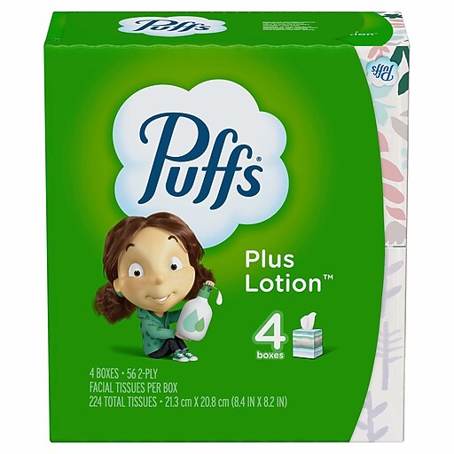 Puffs Plus Lotion Facial Tissue, 2ply, 56 Tissues/Box, 24 Boxes/Carton (34899) Staples