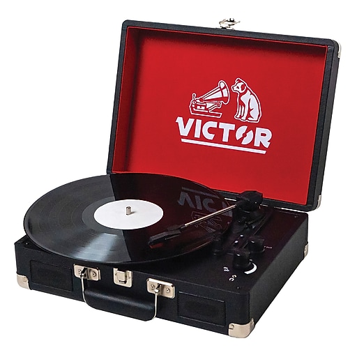 Victor Metro Dual-Bluetooth Belt-Drive Suitcase Turntable, Black