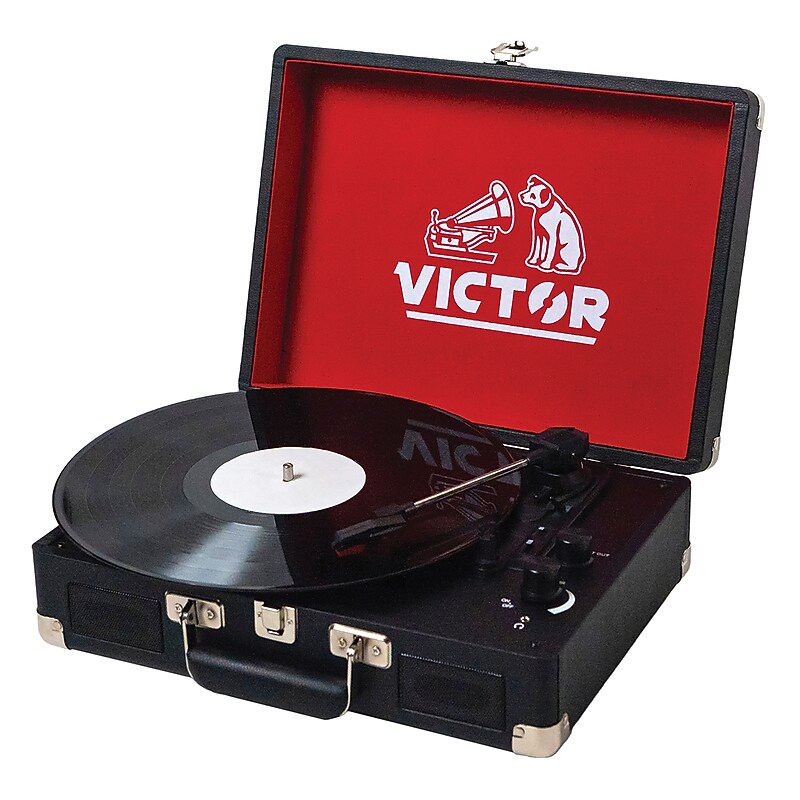 Victor Metro Dual-Bluetooth Belt-Drive Suitcase Turntable, Black (VSRP-800-BK) image 1