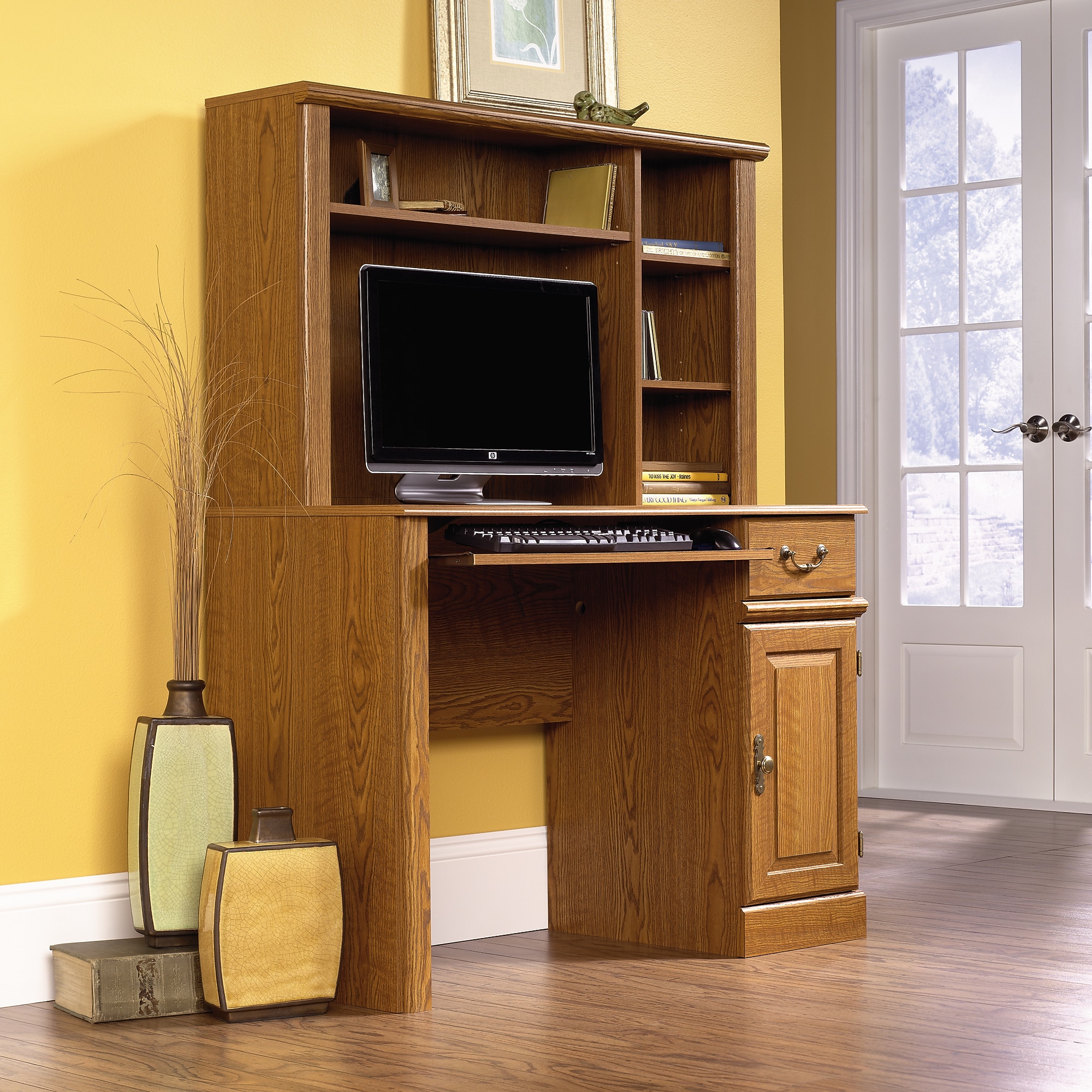 Sauder Select 43″W Computer Desk with Hutch, Carolina Oak (401353) Sansujyuku sansujyuku.com