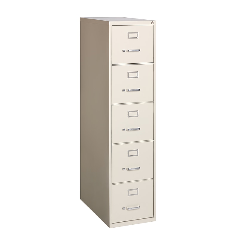 Hirsh Commercial 5-Drawer Vertical File Cabinet, Letter Size, Lockable, 61.375"H x 15"W x 26.5"D, Putty (17777) image 1
