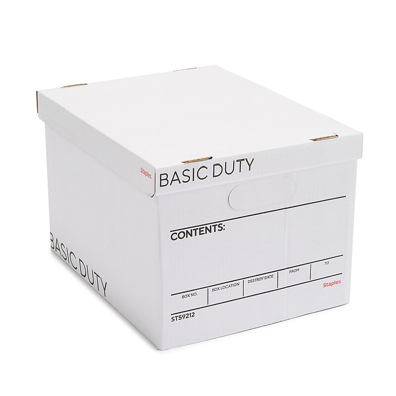Staples Corrugated File Box Lift Off Lid, Letter/Legal Size, White/Black, 20/Pack (3325010/3325007) image 1