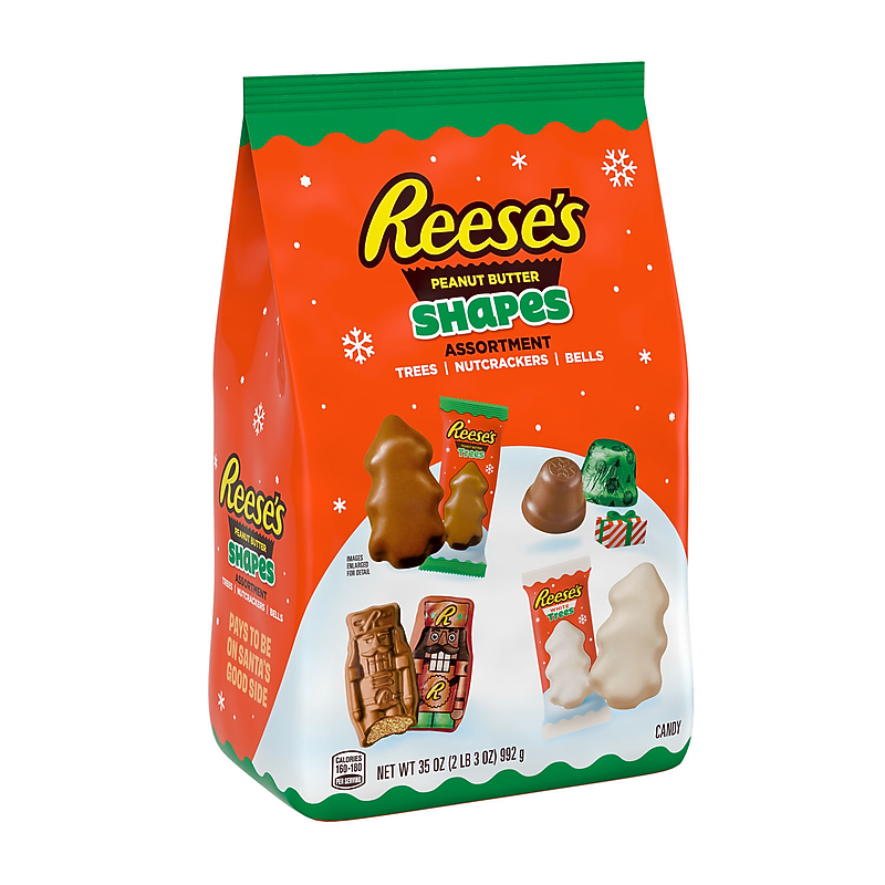 REESE'S Christmas Shapes Peanut Butter Chocolate Pieces, Assorted Flavors, 35 oz. (HEC95345) image 1