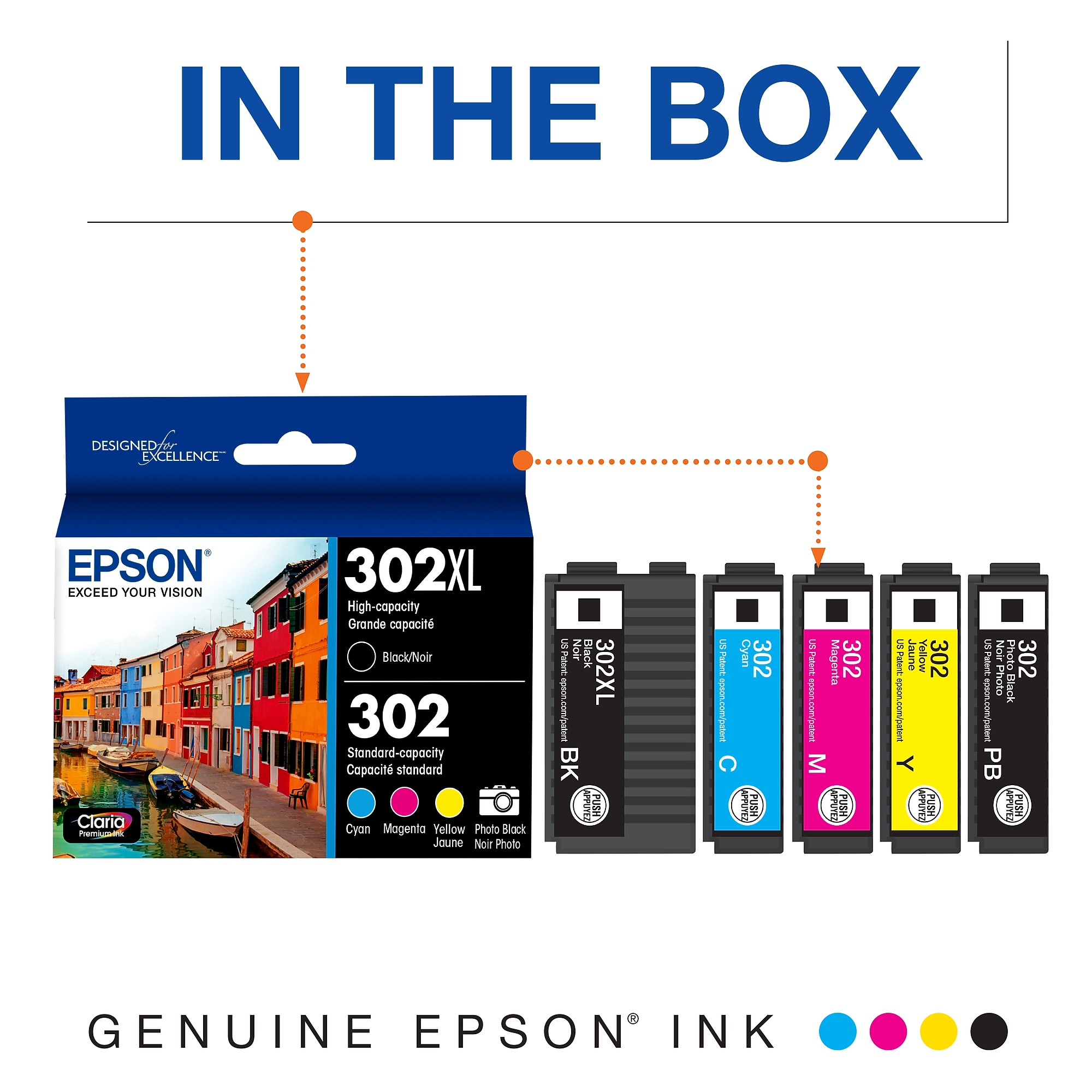 Epson T302XL/T302 Black High Yield and Cyan/Magenta/Yellow Standard Yield Ink Cartridge, 5/Pack (T302XL-BCS) Sansujyuku sansujyuku.com