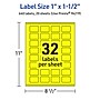 Avery Laser/Inkjet Multipurpose Rectangle Labels, 1" x 1.5", Neon Yellow, 640/Pack (94219)~#|#~927F0685-E552-405B-B75B9BC925ACB398_sc7