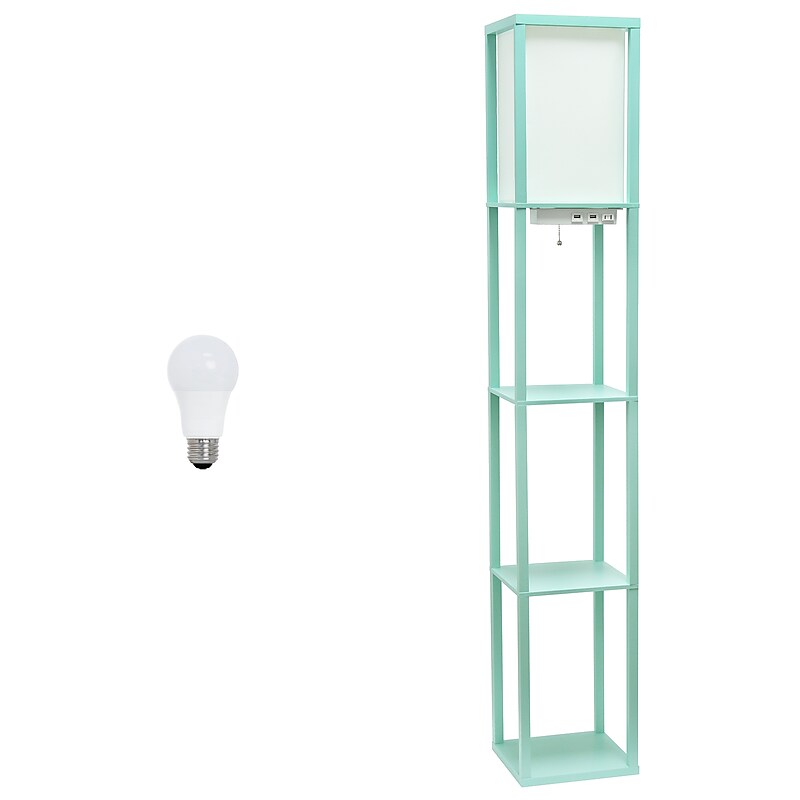 Creekwood Home Classix 3-Tier Storage LED Floor Lamp with Charging Ports & Outlet, with Feit LED Bulb, Aqua (CWF-3009-AU-LB) image 1